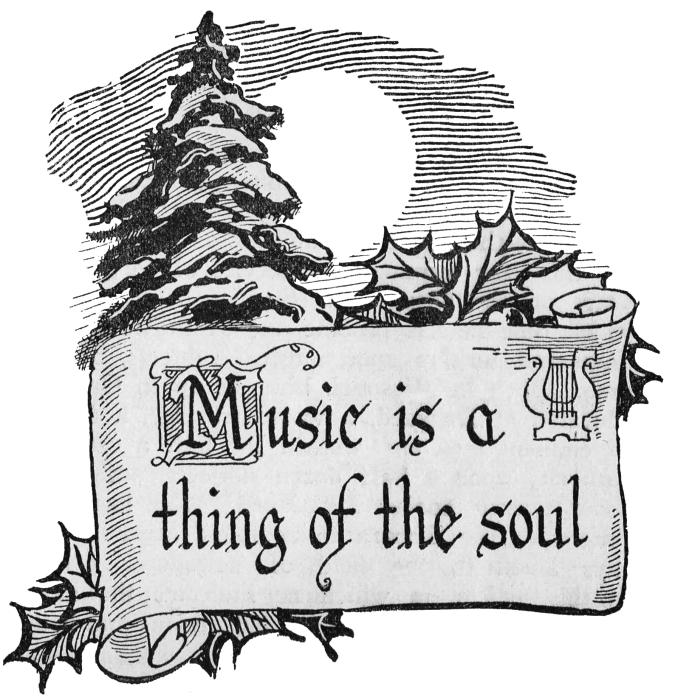 Christmas Clip Art Scroll with Winter Scene - Music is a Thing of the Soul - Knick of Time