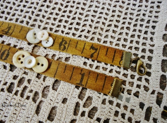 Repurposed Tape Measure and Button Bracelets by Knick of Time | knickoftime.net