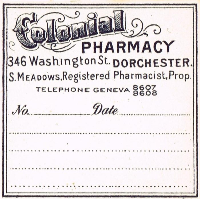Colonial Pharmacy antique label