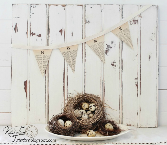 Bird nests Mantle decor backdrops and free printable dictionary book page banners by Knick of Time | knickoftime.net