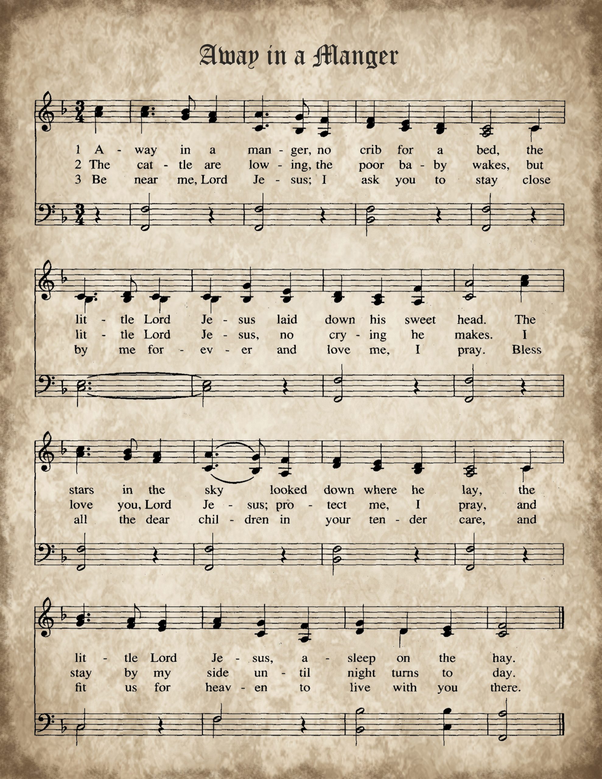 Away in a Manger Christmas Music Printable 