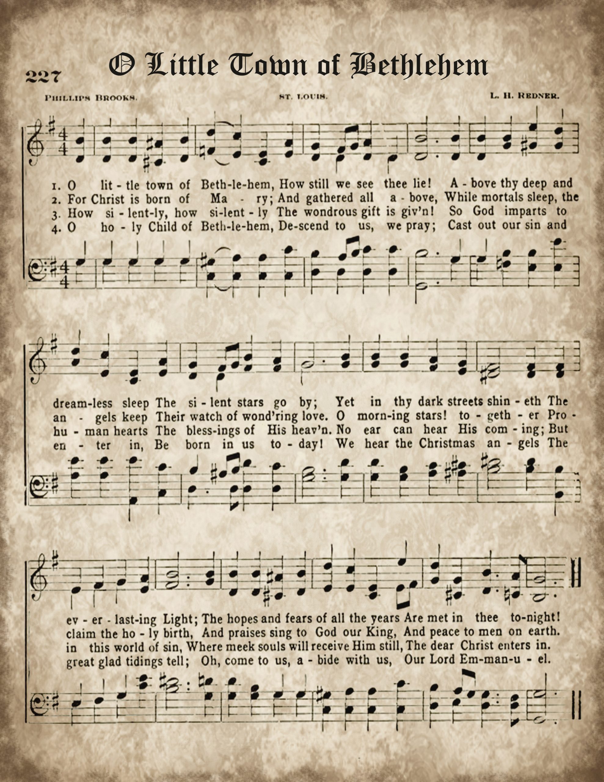 O Little Town of Bethlehem Christmas Hymn Printable