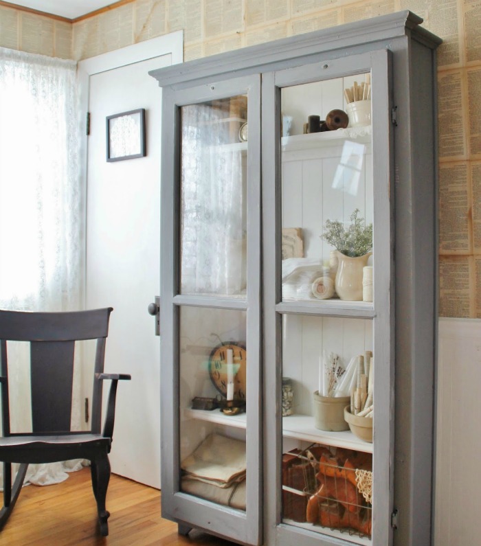 Repurposed Windows on Antique Style Cupboard by Knick of Time