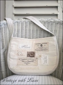 Antique, Repurposed and Salvaged Vintage Home Decor link party via Knick of Time @ knickoftimeinteriors.blogspot.com Vintage Inspired Purse with French Labels