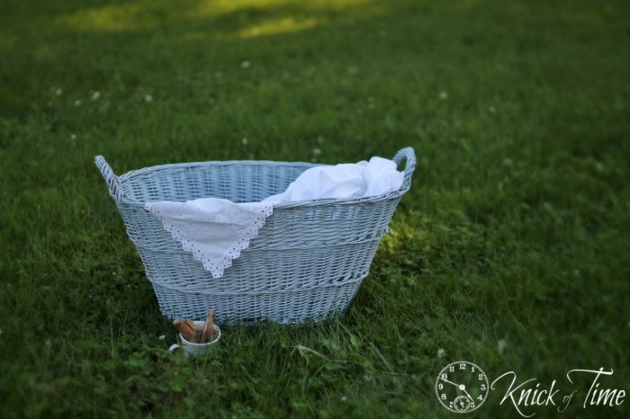 painted wicker laundry basket via Knick of Time