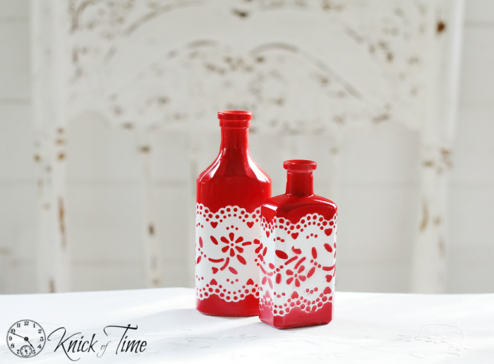 altered bottles white lace