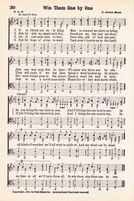 Antique Hymn Printable Music - Win Them One by One
