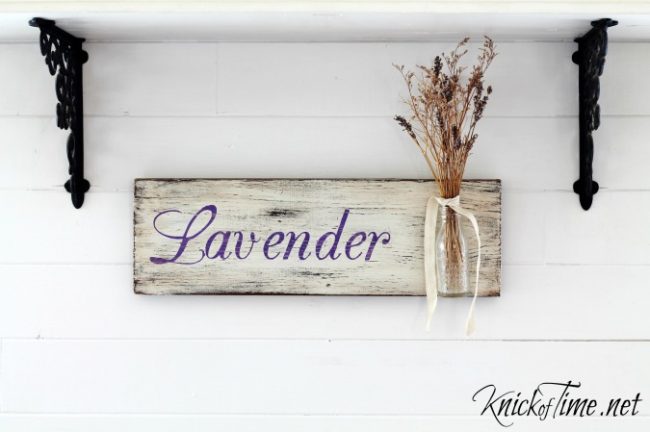 lavender sign on salvaged wood