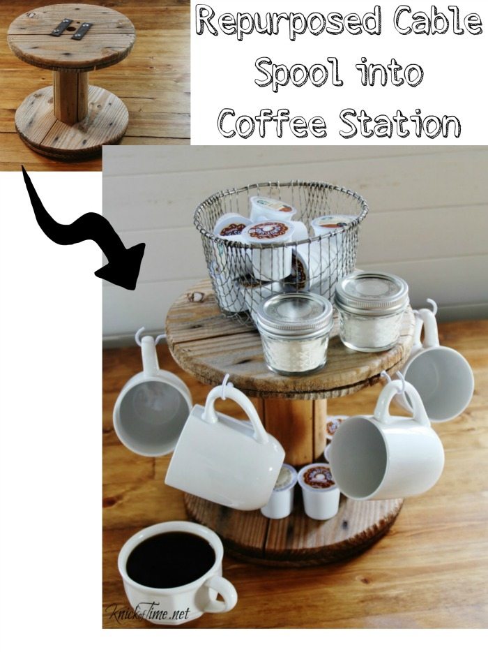 Repurposed cable spool coffee station by Knick of Time