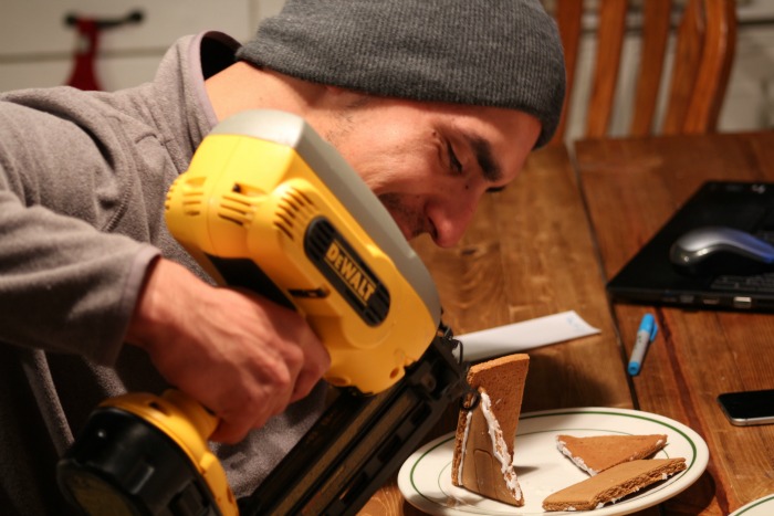 gingerbread house with nail gun
