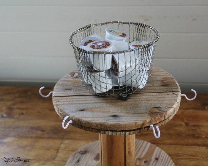 old wire fryer basket coffee pod storage