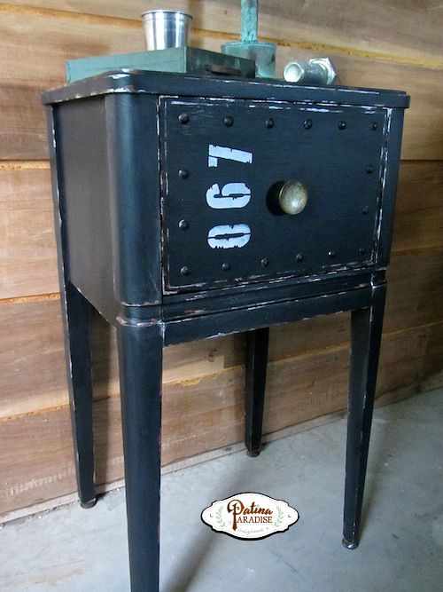  Faux Metal Nightstand Makeover - featured at KnickofTime.net - Talk of the Town Link Party