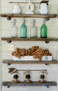 DIY barn wood and plumber's industrial pipe shelves