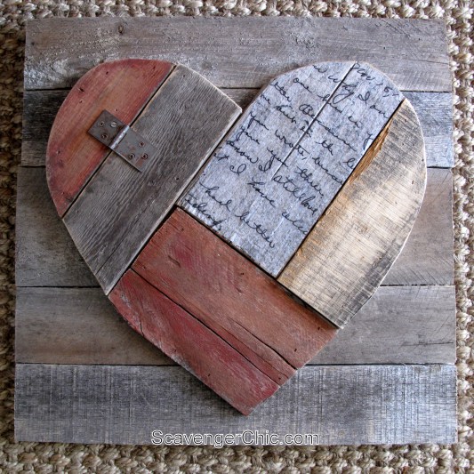 Turn scrap pieces of pallet wood and an old letter into an adorable wooden valentine heart