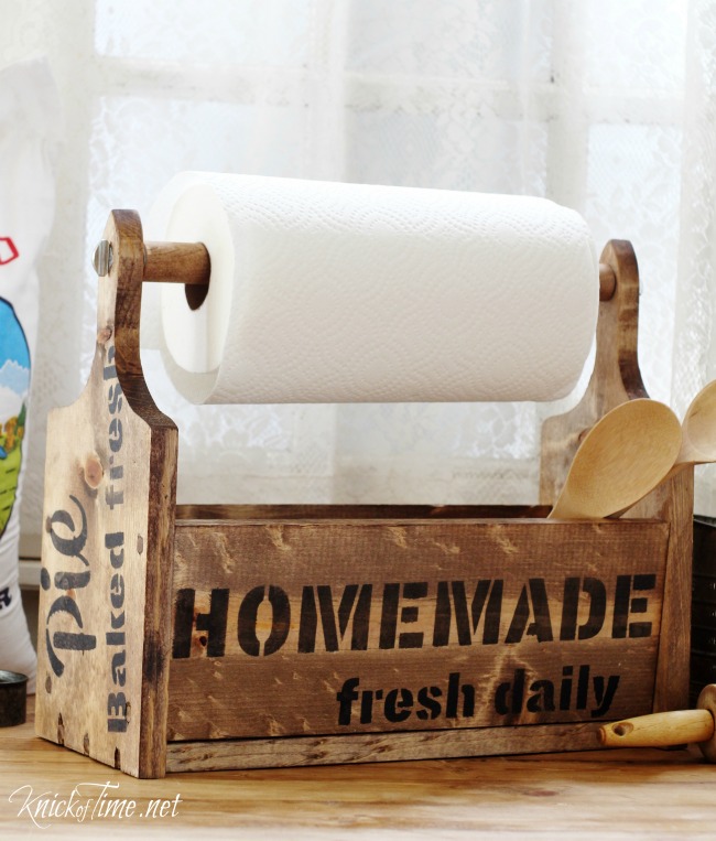 Farmhouse Bread Board Wooden Kitchen Tote with Paper Towel Holder - KnickofTime.net