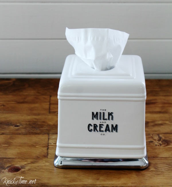 Upcycled white ceramic Kleenex tissue holder - KnickofTime.net