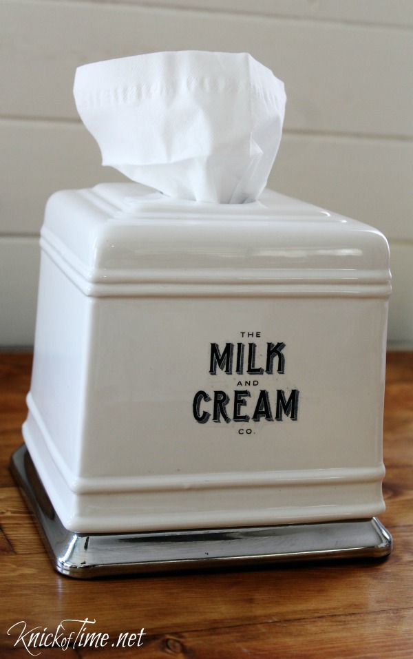 Upcycled white ceramic tissue holder - KnickofTime.net