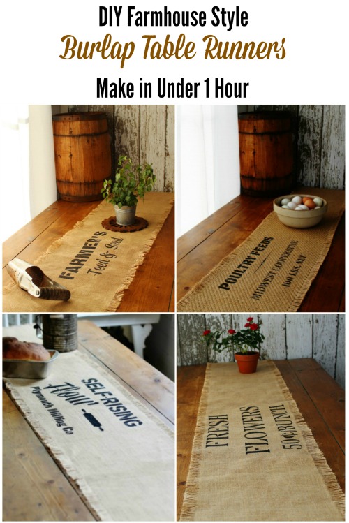 DIY Rustic farmhouse decor burlap table runners tutorial with Knick of Time's Vintage Sign Stencils | www.knickoftime.net