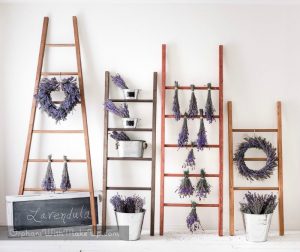 How to build decorative ladders and display lavender wreaths and bundles in galvanized buckets and containers containers