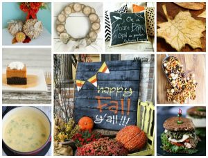 Featured at Talk of the Town | Twisted paper Pumpkins, Wood Slice Wreath, Chalkboard Fall Pillow, Tea Bag Fall Leaves, Pallet Wood Fall Sign and Delicious Fall Recipes featured at Knick of Time | www.knickoftime.net