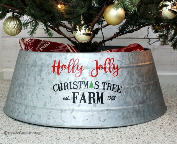 DIY Custom Painted Christmas Tree Collar by The Red Painted Cottage
