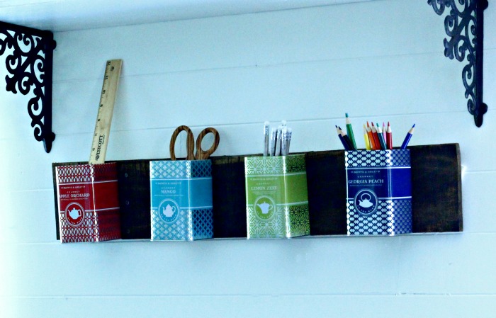 Repurposed Tea Tins Office Organizer by Knick of Time | knickoftime.net