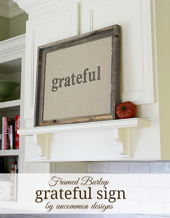 Framed Burlap Thanksgiving Grateful Sign