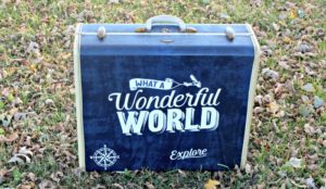What a Wonderful World Stenciled Vintage Suitcase by Knick of Time