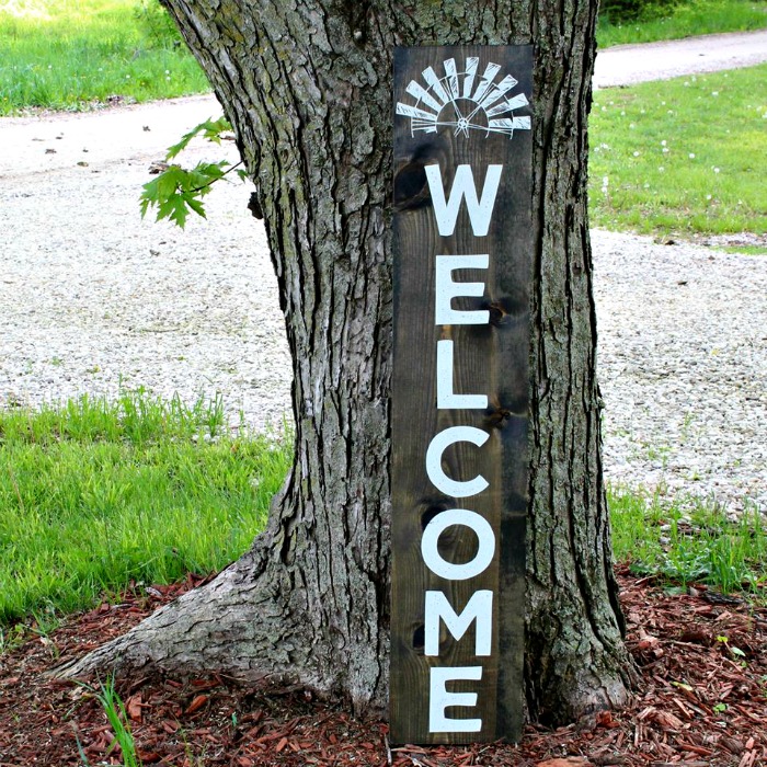 Farmhouse Style Windmill Porch Wood Welcome Sign