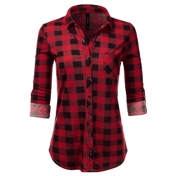 Womens Long Sleeve Collared Button Down Cozy Winter Plaid Flannel Shirt